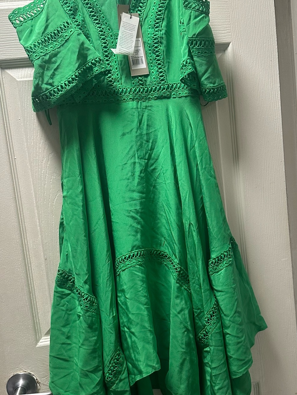 Thurley Emerald Green Crochet-Trim Asymmetrical Dress size 2 NWT 100% silk